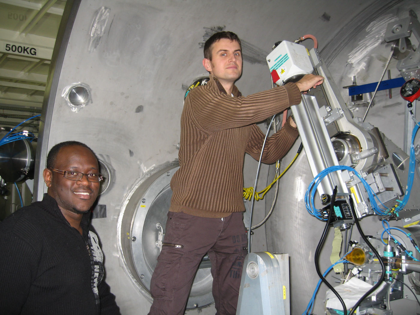 With Edwin Fohtung during a coherent X-ray diffraction experiment at the ESRF synchrotron, Grenoble, 2008.